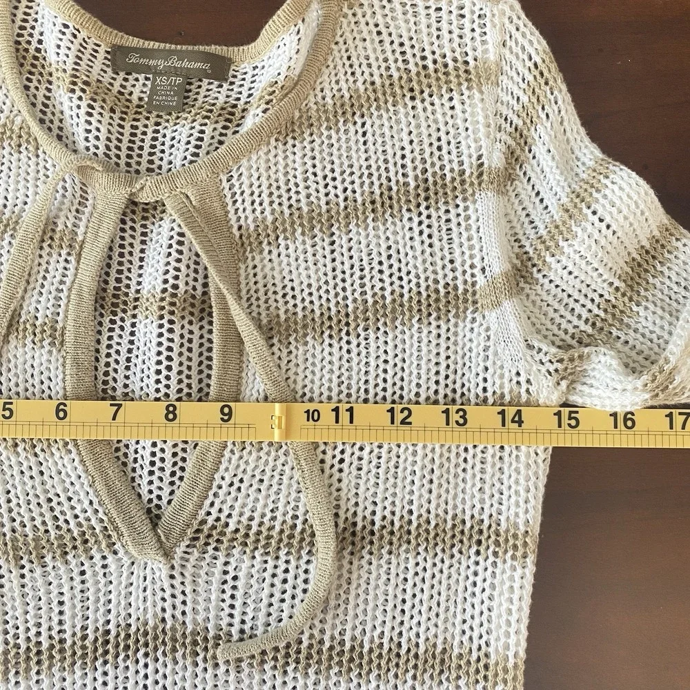 Tommy Bahama Swimsuit Cover White Cotton Open Knit Stripe Tunic Sweater Women XS